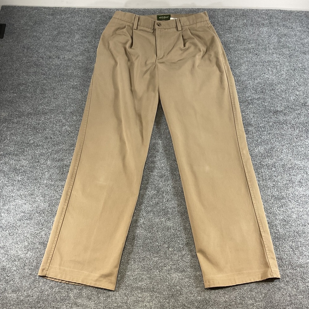 Eddie Bauer Mens Khaki Chino Pants 32x30 Tan Pleated Front Casual Work Travel